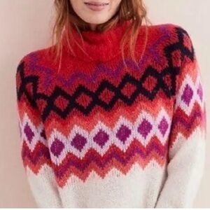 Aerie Red and Purple Patterned fair isle Turtleneck Sweater Sz M